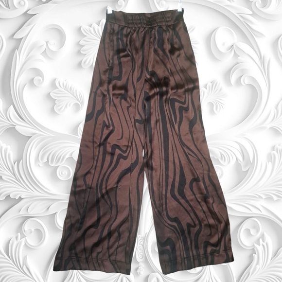 House Of Harlow 1960 Ànimal Print Black Brown Satin Wide Leg Pants - Picture 4 of 7